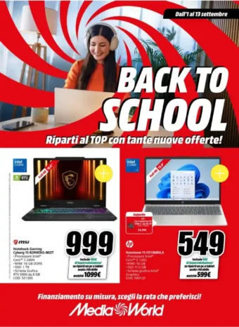 Volantino MediaWorld Back to School dal 1/9 fino al 13/9/2026