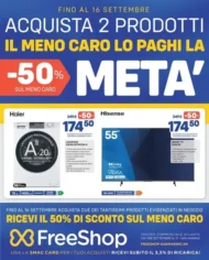 Volantino FreeShop Acquista 2 prodotti, il meno caro lo paghi la metà dal 24/8 fino al 16/9/2026