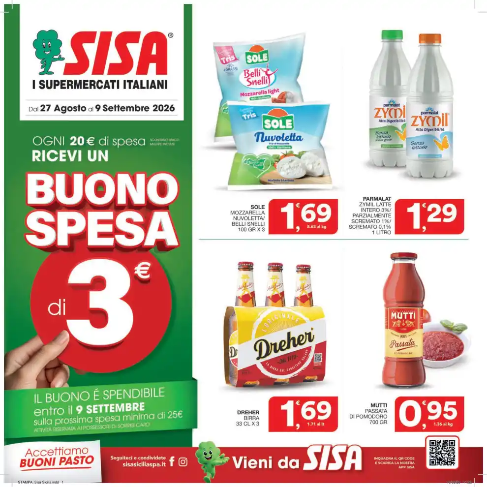 Volantino Sisa Buono Spesa dal 27/8 fino al 9/9/2026