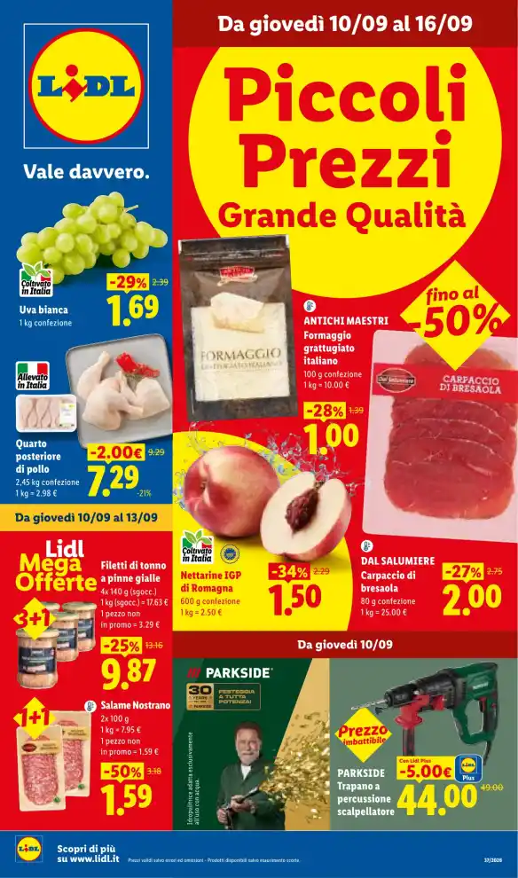 Volantino Lidl Piccoli Prezzi dal 10/9 fino al 16/9/2026