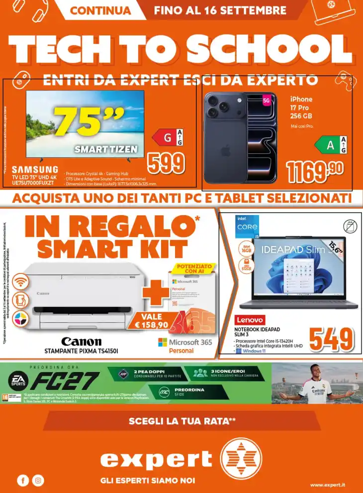 Volantino Expert Tech to School dal 3/9 fino al 16/9/2026