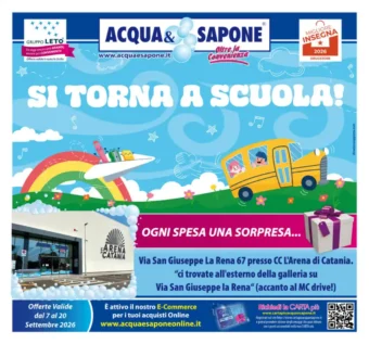 Volantino Acqua e Sapone Sicilia Si torna a scuola dal 7/9 fino al 20/9/2026