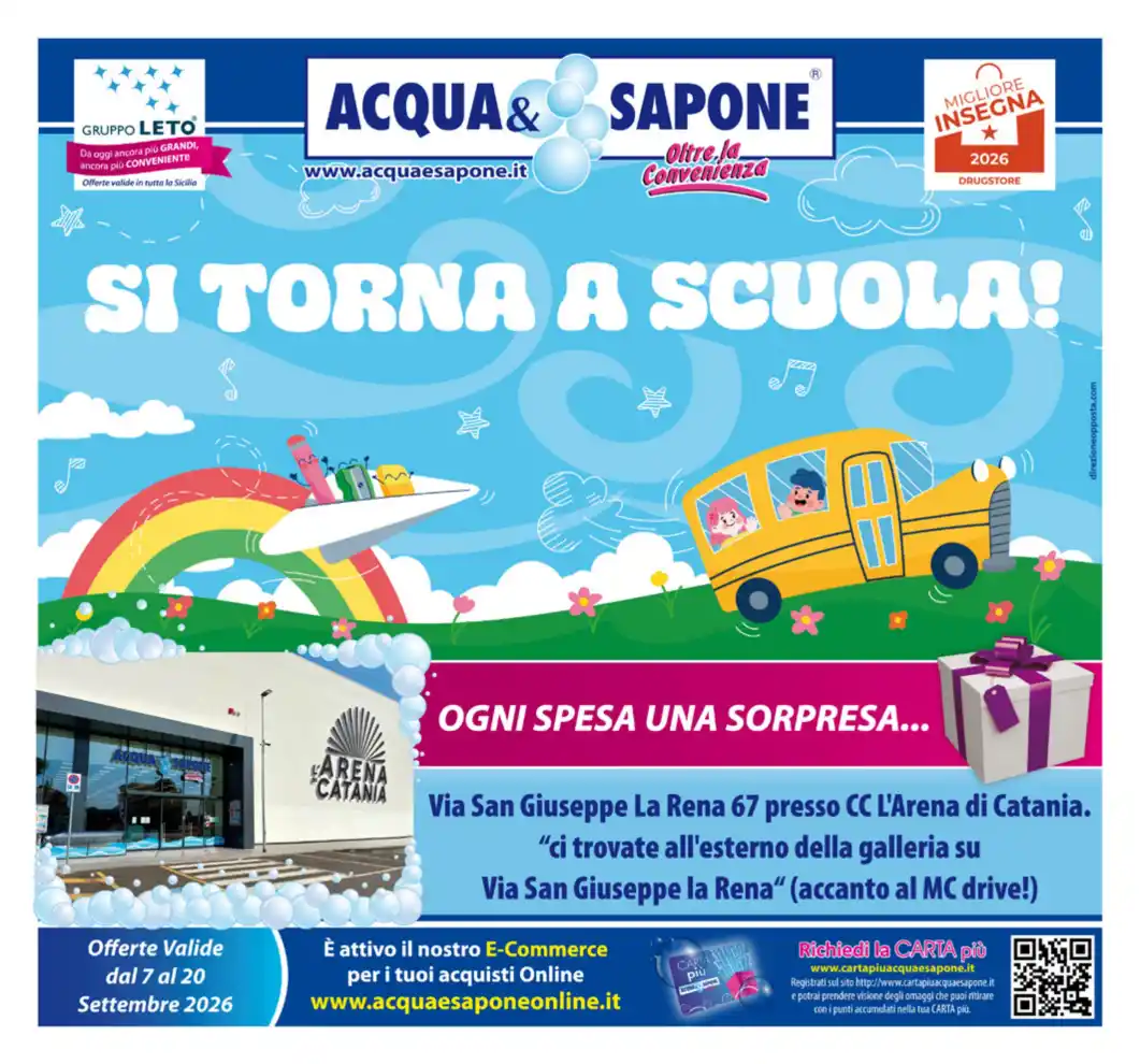 Volantino Acqua e Sapone Sicilia Si torna a scuola dal 7/9 fino al 20/9/2026