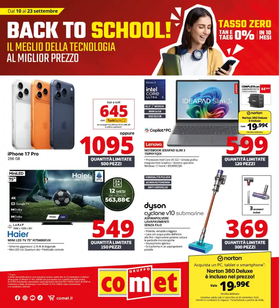 Volantino Comet Back to School dal 10/9 fino al 23/9/2026
