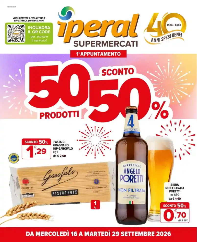 Volantino Iperal 50 prodotti sconto 50% dal 16/9 fino al 29/9/2026