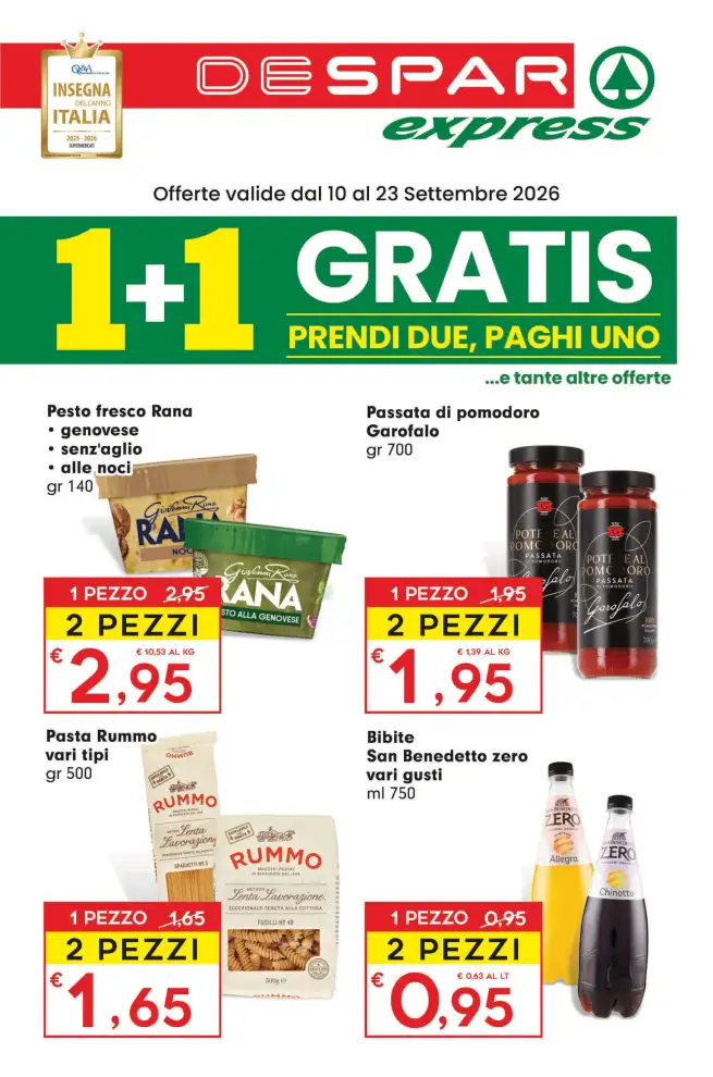 Volantino Despar Express Offerte 1+1 Gratis dal 10/9 fino al 23/9/2026