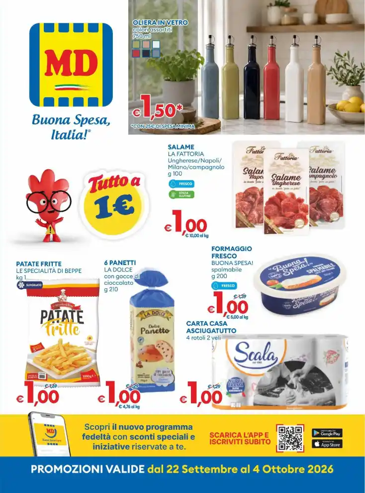 Volantino MD Discount Tutto a 1 euro dal 22/9 fino al 4/10/2026
