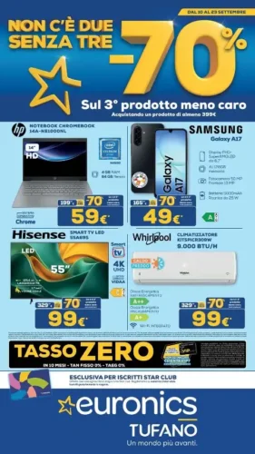 Volantino Euronics Tufano Non c’è due senza tre dal 10/9 fino al 23/9/2026