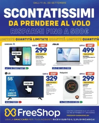 Volantino FreeShop Scontatissimi da prendere al volo dal 11/9 fino al 30/9/2026