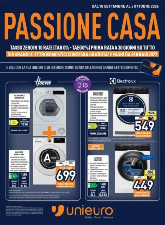 Volantino Unieuro Passione casa dal 18/9 fino al 4/10/2026
