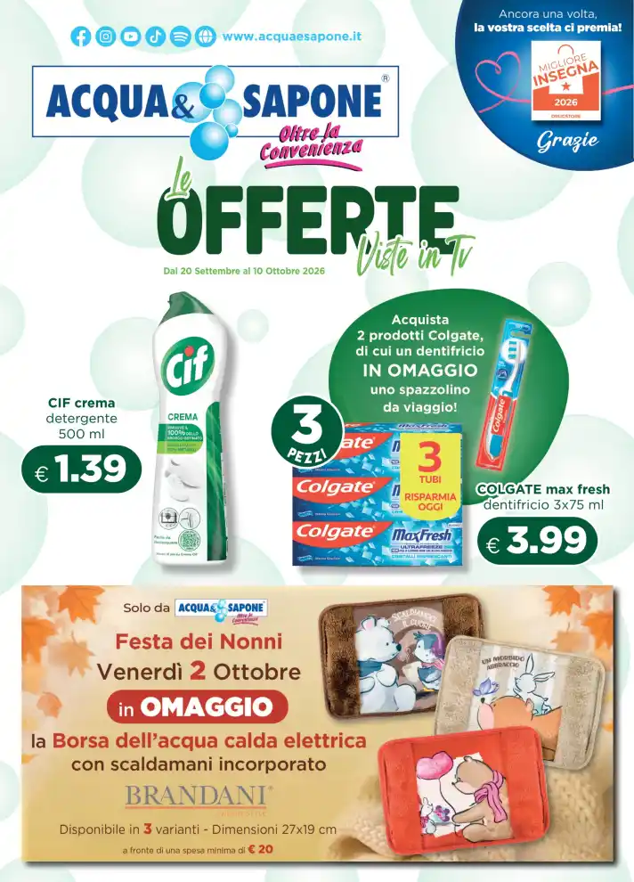 Volantino Acqua e Sapone Le offerte viste in TV dal 20/9 fino al 10/10/2026