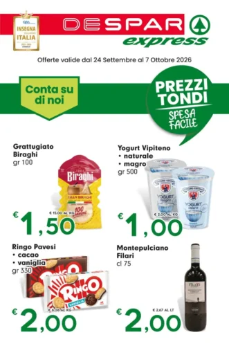Volantino Despar Express Prezzi tondi dal 24/9 fino al 7/10/2026