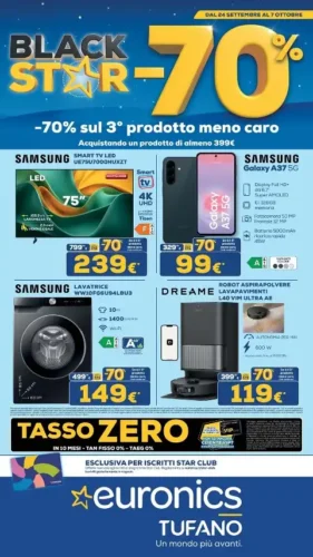 Volantino Euronics Tufano Black Star dal 24/9 fino al 7/10/2026