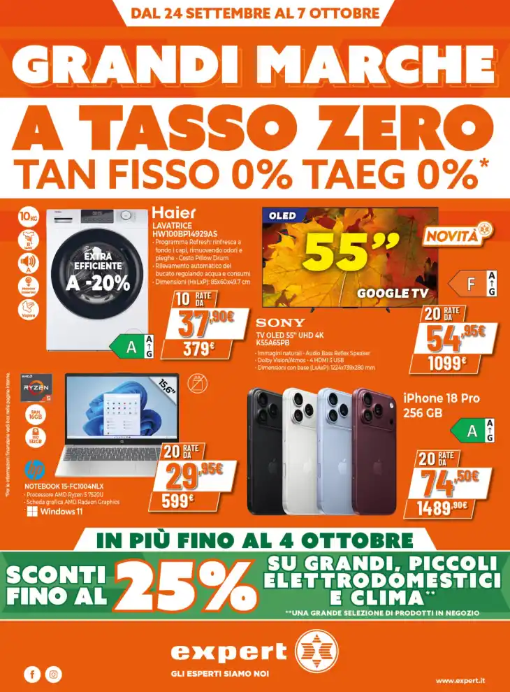 Volantino Expert Grandi Marche a tasso zero dal 24/9 fino al 7/10/2026