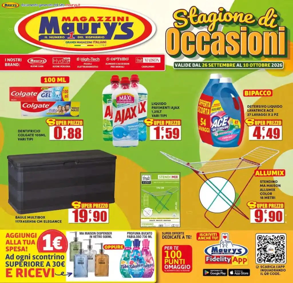 Volantino Maury’s Stagione di occasioni dal 26/9 fino al 10/10/2026