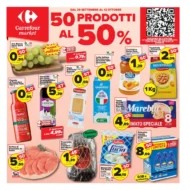 Volantino Carrefour Market 50 prodotti al 50% dal 29/9 fino al 12/10/2026