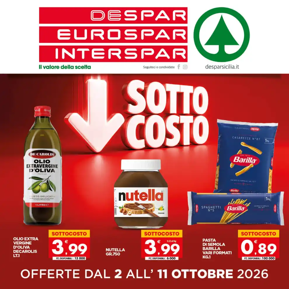 Volantino Despar Sicilia Sottocosto dal 2/10 fino al 11/10/2026
