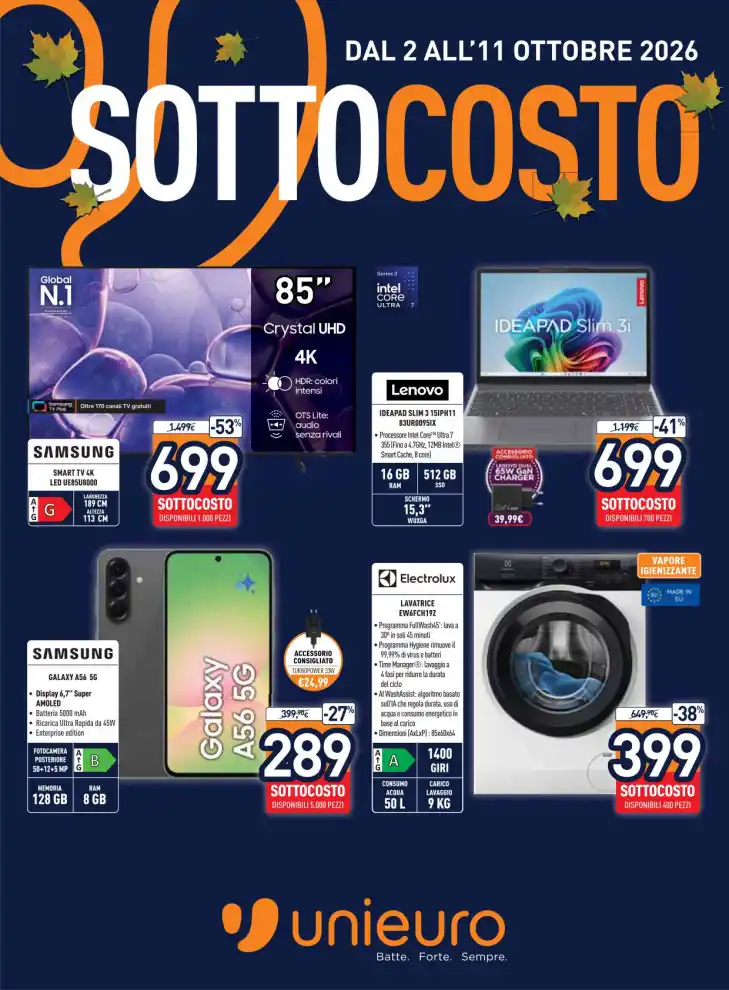 Volantino Unieuro Sottocosto dal 2/10 fino al 11/10/2026
