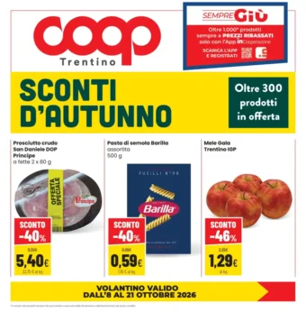 Volantino Coop Trentino Sconti d’autunno dal 8/10 fino al 21/10/2026