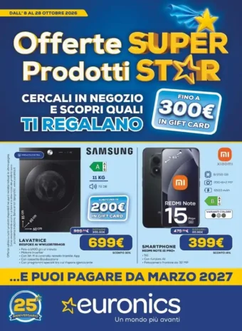 Volantino Euronics Prodotti Star dal 8/10 fino al 28/10/2026