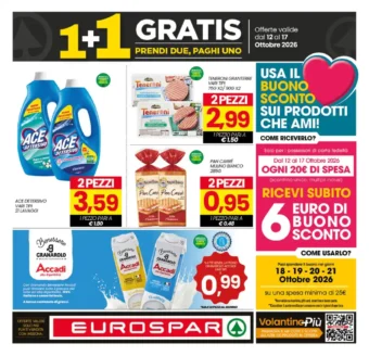 Volantino Eurospar 1+1 Gratis dal 12/10 fino al 17/10/2026