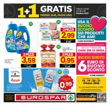 Volantino Eurospar 1+1 Gratis dal 12/10 fino al 17/10/2026