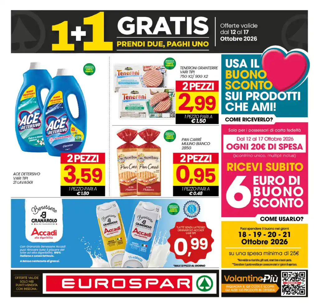 Volantino Eurospar 1+1 Gratis dal 12/10 fino al 17/10/2026