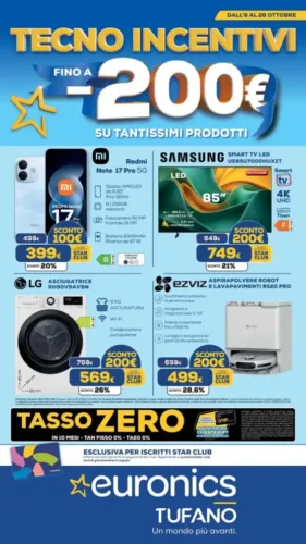 Volantino Euronics Tufano Tecno Incentivi dal 8/10 fino al 28/10/2026