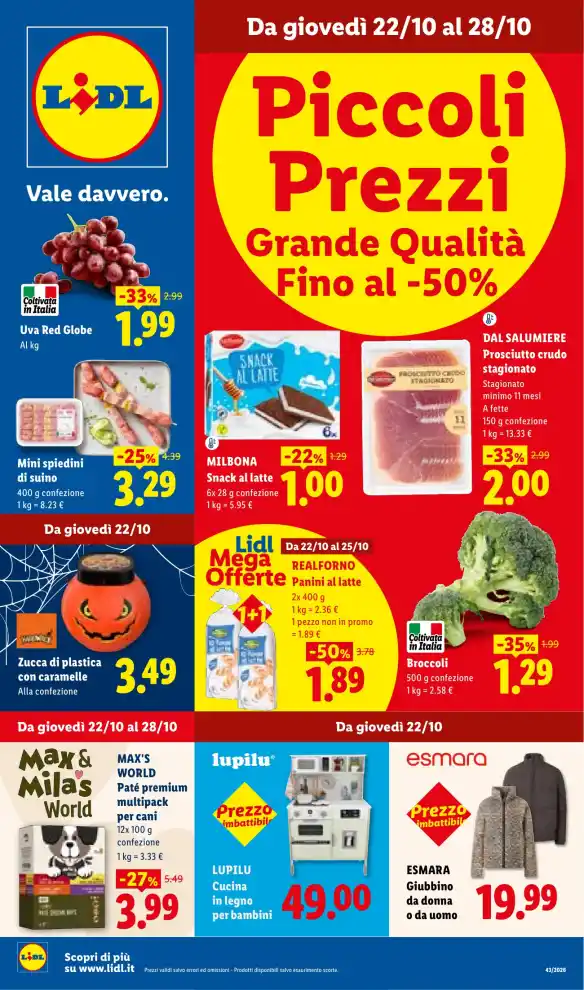 Volantino Lidl Piccoli Prezzi dal 22/10 fino al 28/10/2026
