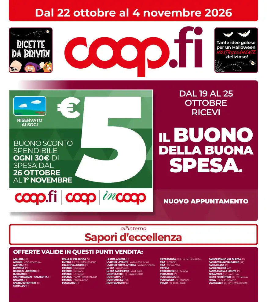Volantino Coop Sapori d’eccellenza dal 22/10 fino al 4/11/2026