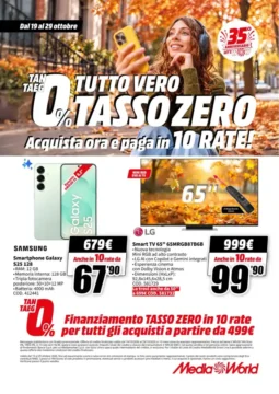 Volantino MediaWorld Tasso zero in 10 rate dal 19/10 fino al 29/10/2026