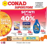 Volantino Conad Superstore Sconti fino al 40% dal 21/10 fino al 4/11/2026