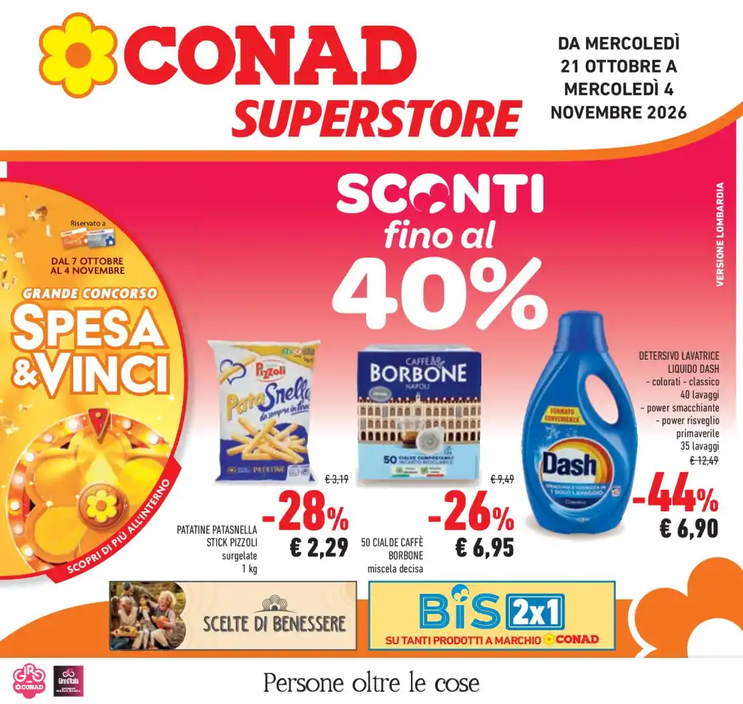 Volantino Conad Superstore Sconti fino al 40% dal 21/10 fino al 4/11/2026