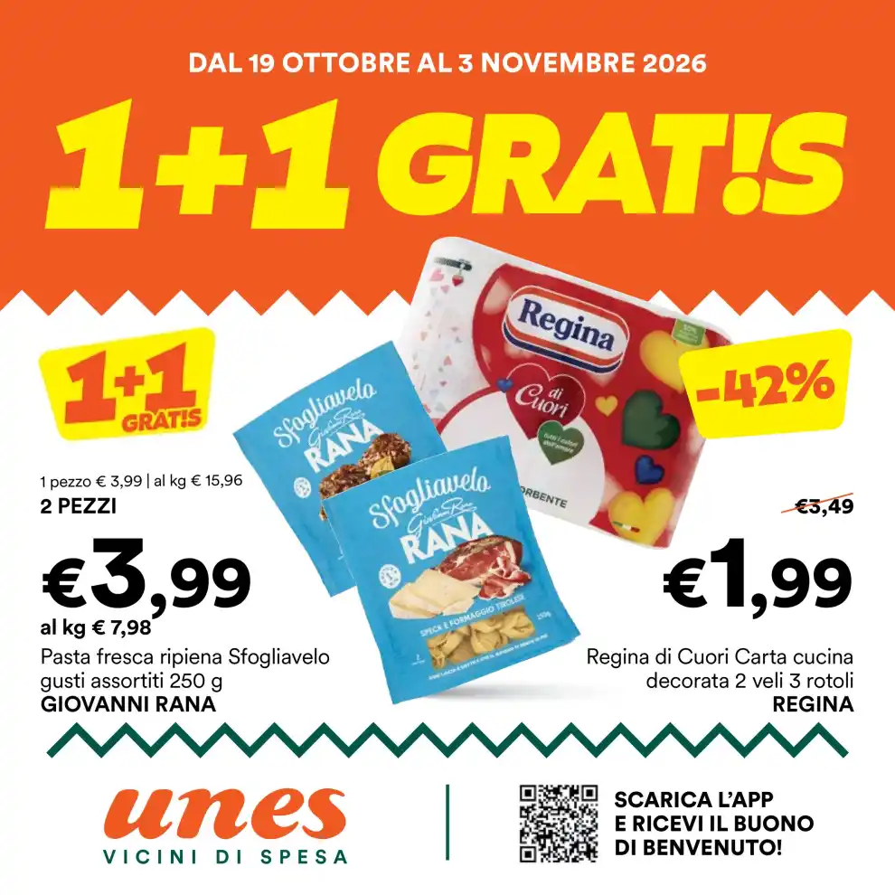 Volantino Unes 1+1 Gratis dal 19/10 fino al 3/11/2026