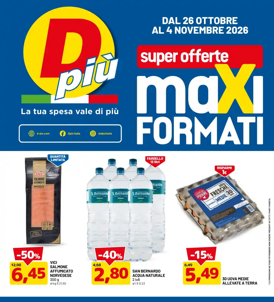Volantino DPiù Super offerte maxi formati dal 26/10 fino al 4/11/2026