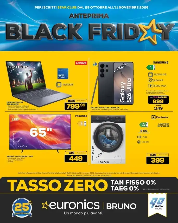 Volantino Euronics Bruno Black Friday dal 29/10 fino al 11/11/2026