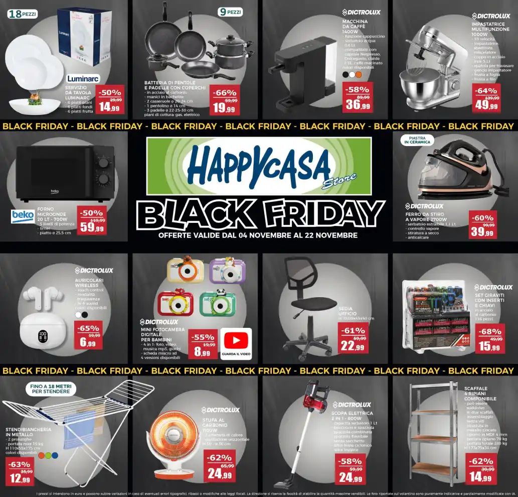 Volantino HappyCasa Black Friday dal 4/11 fino al 22/11/2026