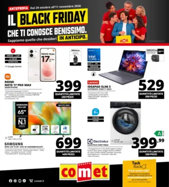 Volantino Comet Black Friday dal 29/10 fino al 11/11/2026